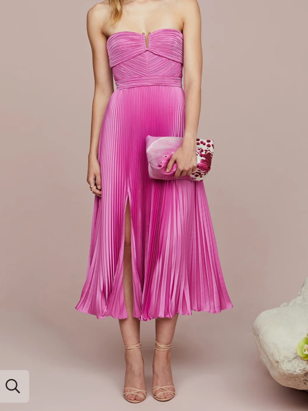 AMUR Harden Pleated Strapless Midi Dress Pink Pearl Size 4 NWT